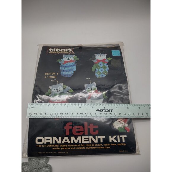 Vintage Sealed 1980s Titan Needlecraft Christmas Cats Felt Ornament Kit No. 471 - Picture 11 of 16